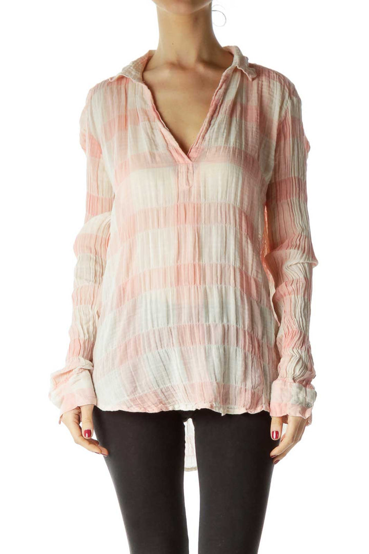 Pink Cream Checkered Blouse