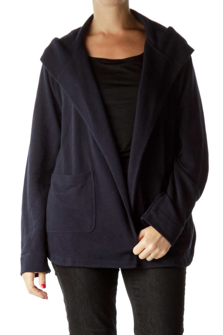 Navy Hooded Open Front Sweatshirt