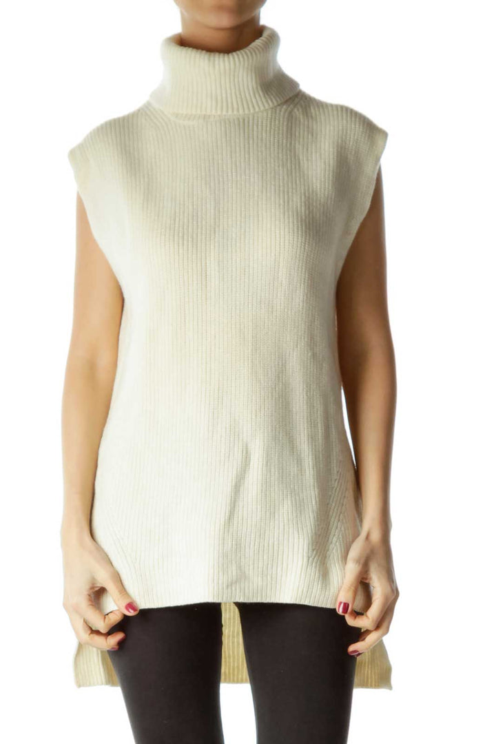 Cream Turtle Neck Sleeveless Sweater