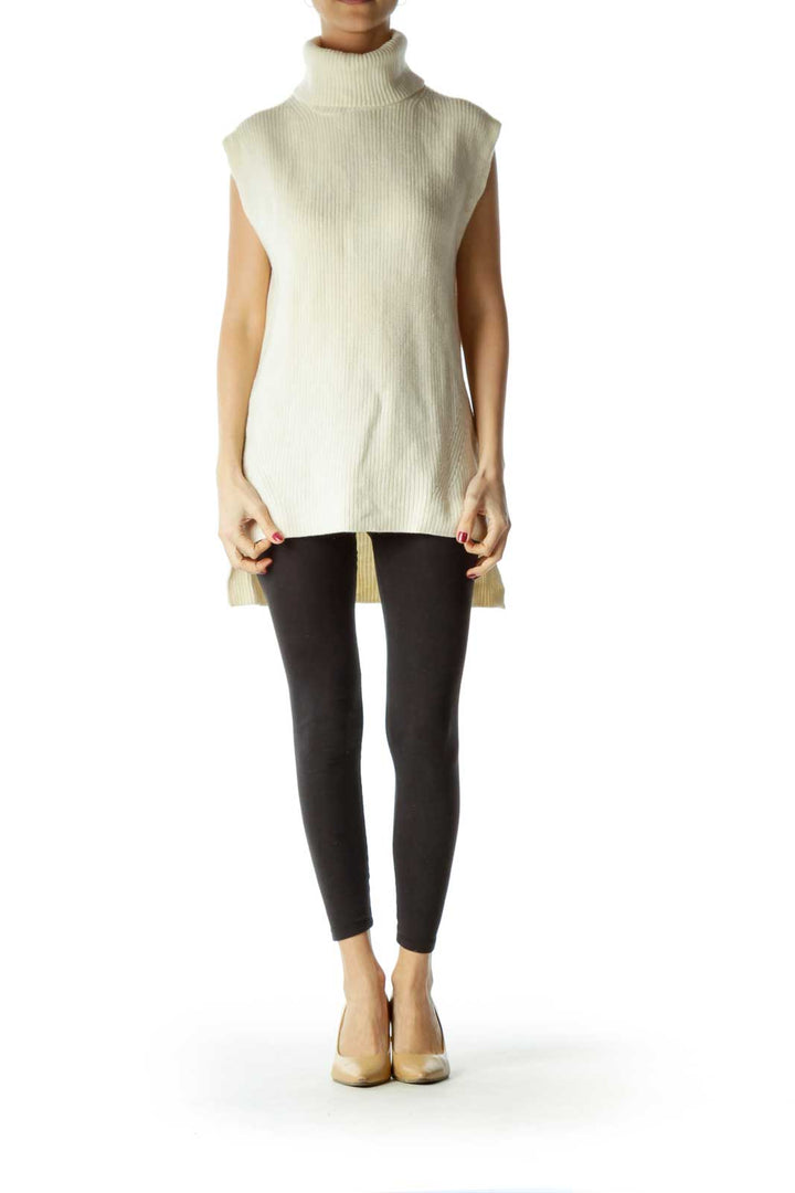 Cream Turtle Neck Sleeveless Sweater