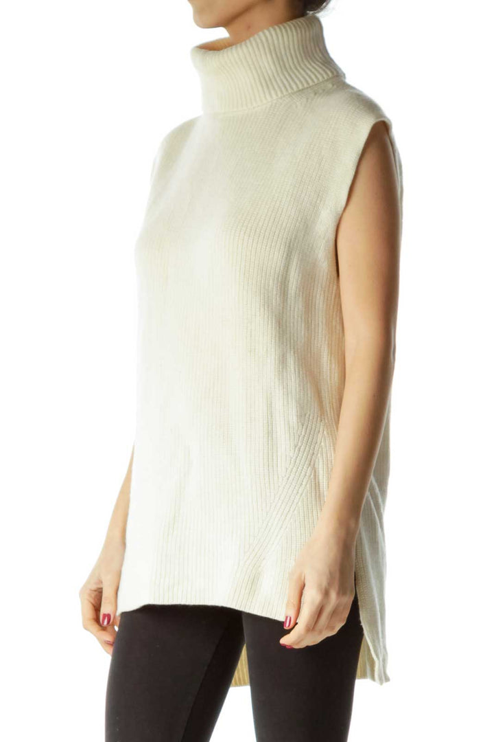 Cream Turtle Neck Sleeveless Sweater