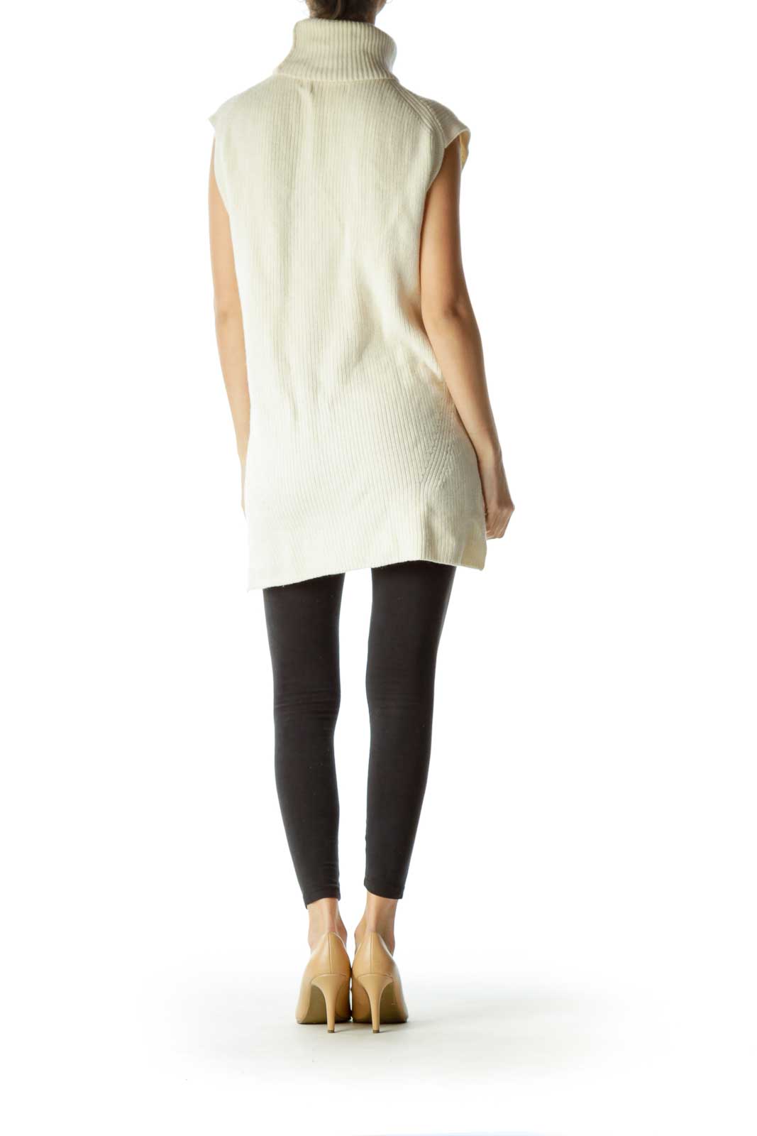 Cream Turtle Neck Sleeveless Sweater