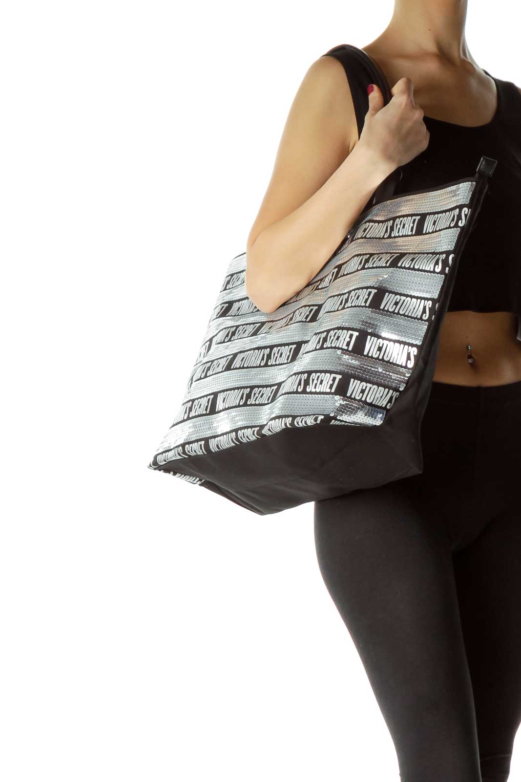 Black Silver Sequined Tote