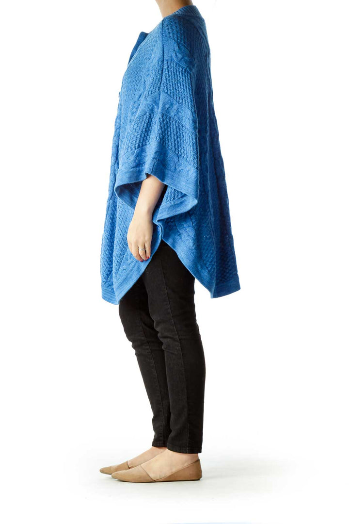 Blue Bat-Sleeve Cable Knit Sweater