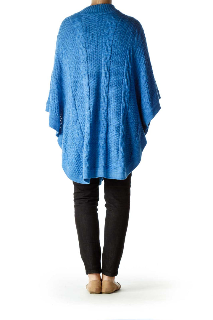 Blue Bat-Sleeve Cable Knit Sweater