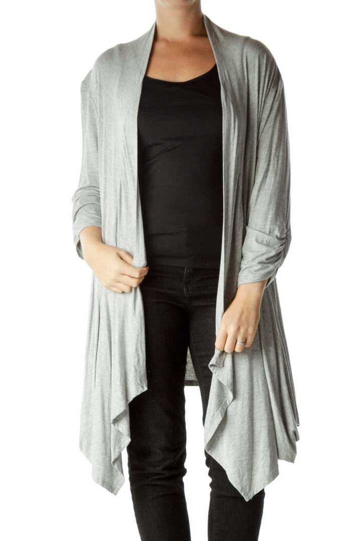 Gray 3/4 Sleeve Waterfall Cardigan