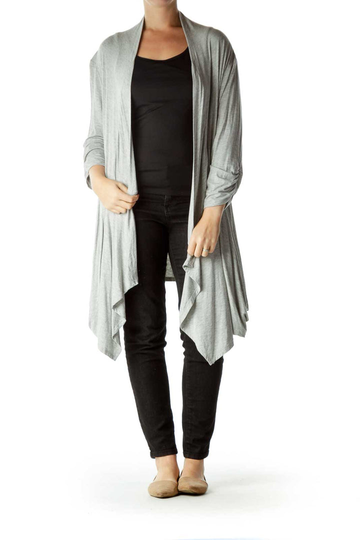 Gray 3/4 Sleeve Waterfall Cardigan