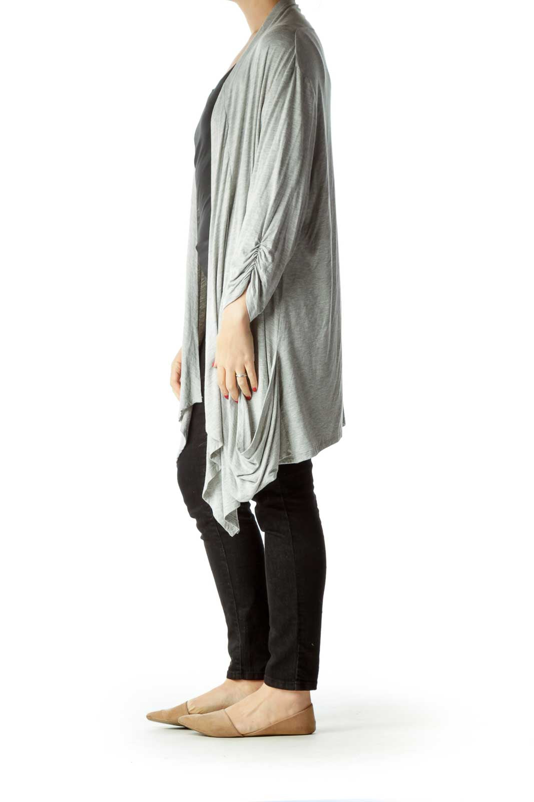 Gray 3/4 Sleeve Waterfall Cardigan