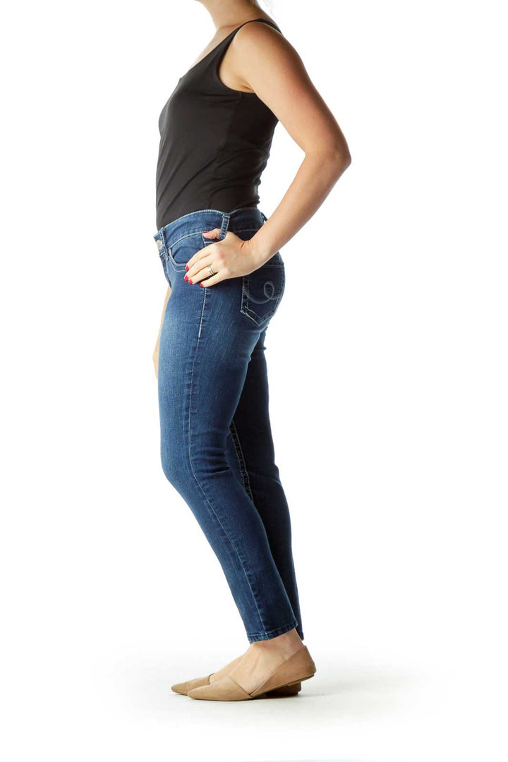 Blue White Stitched Skinny Jeans