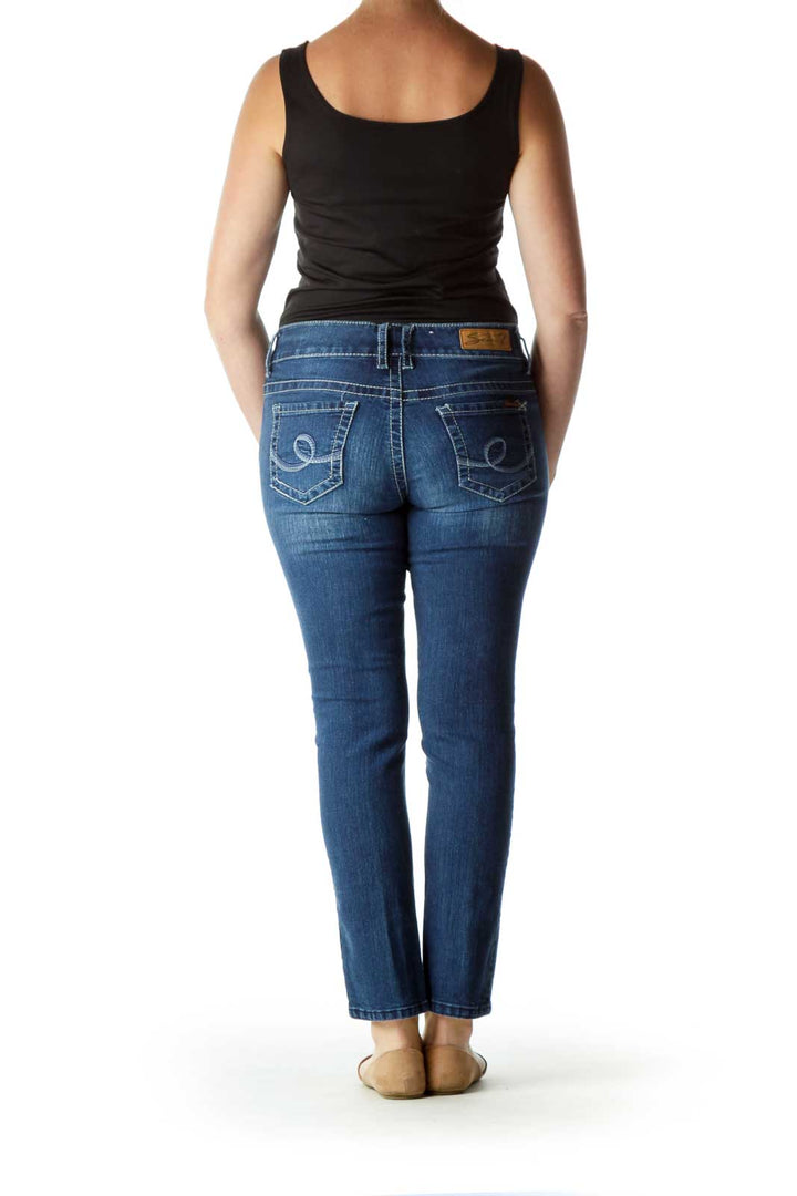 Blue White Stitched Skinny Jeans