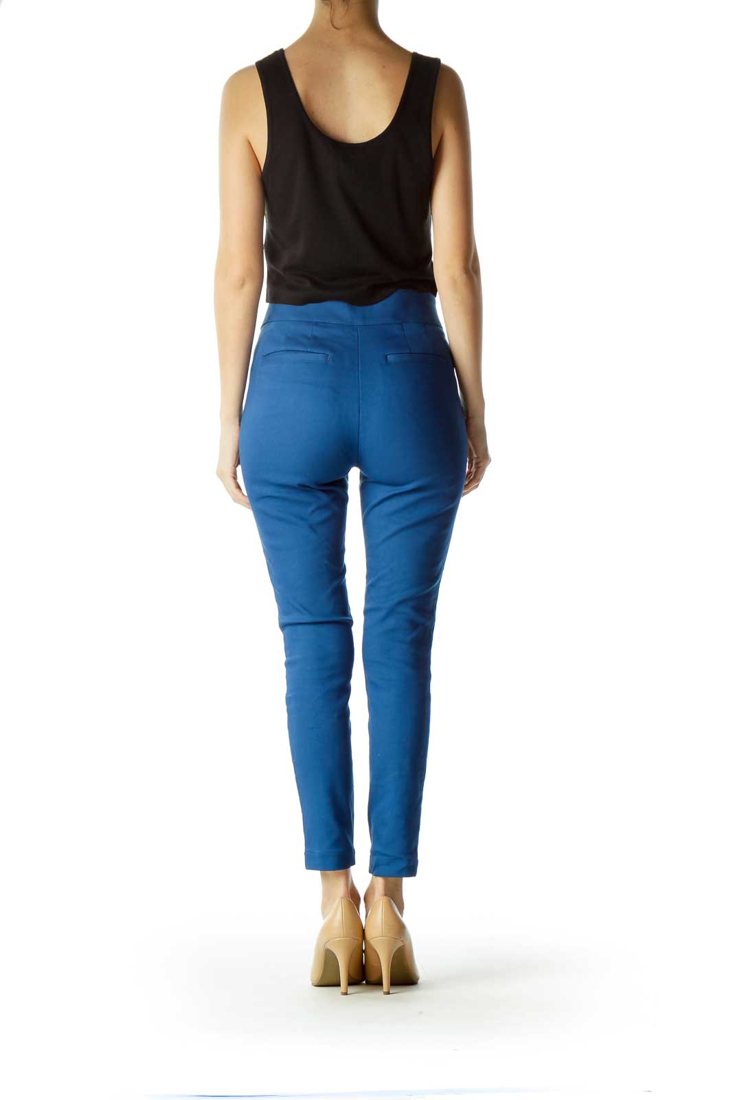 Blue Zippered Pockets Skinny Petite Pants