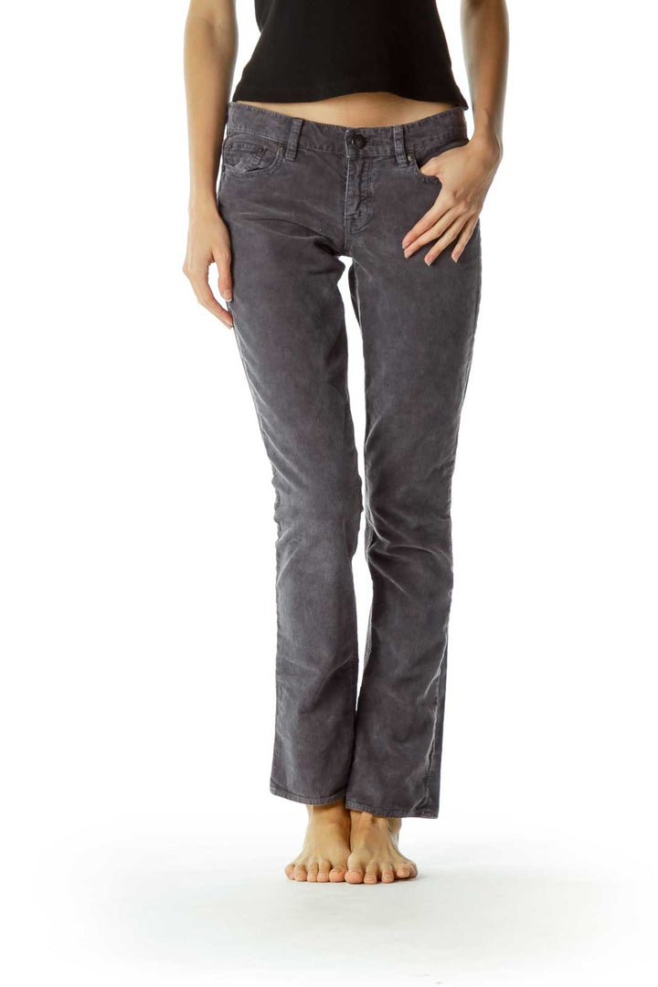 Gray Straight-Leg Corduroy 100% Cotton Pants