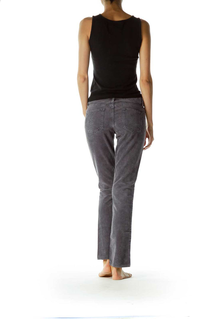 Gray Straight-Leg Corduroy 100% Cotton Pants