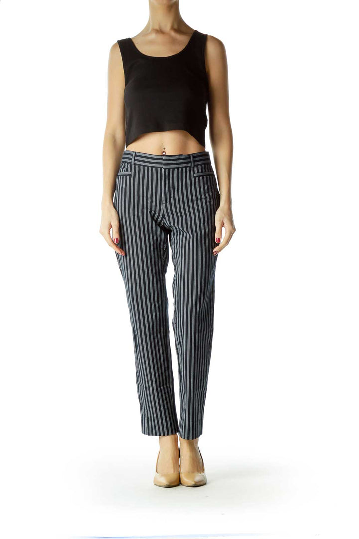 Blue White Pinstripe Straight Leg Pants