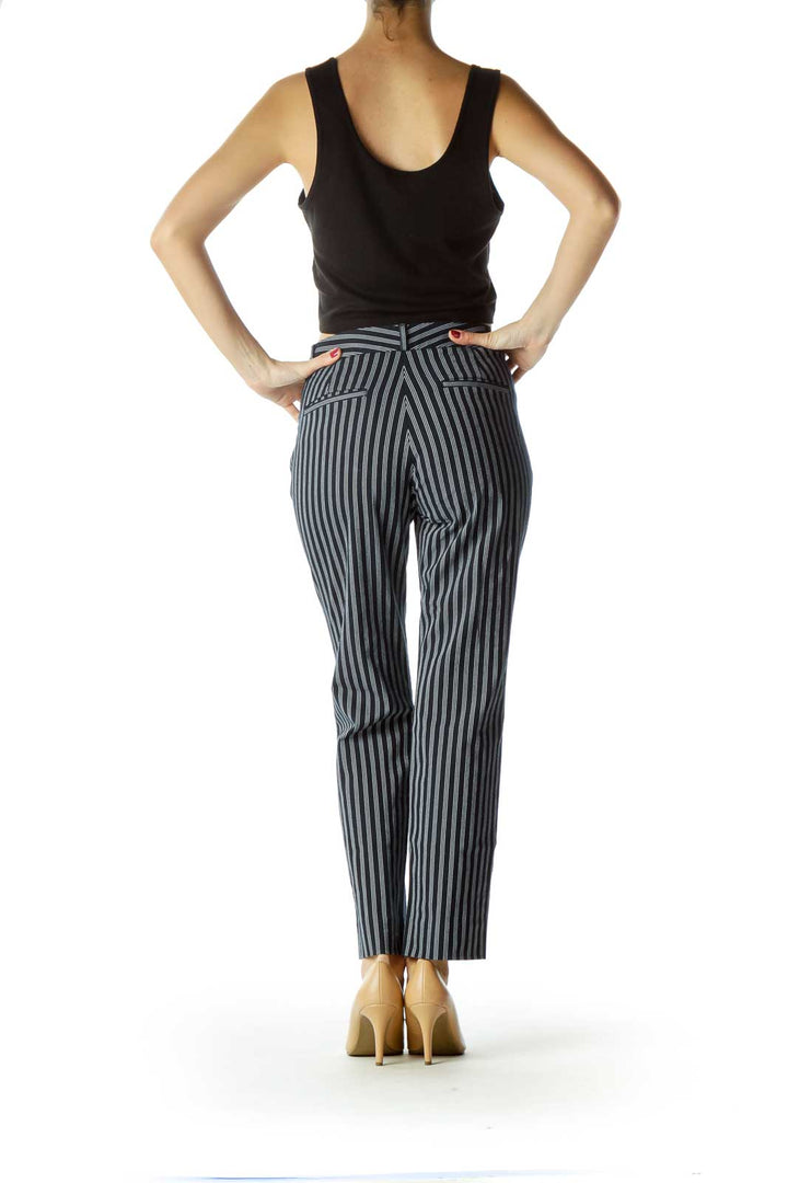 Blue White Pinstripe Straight Leg Pants