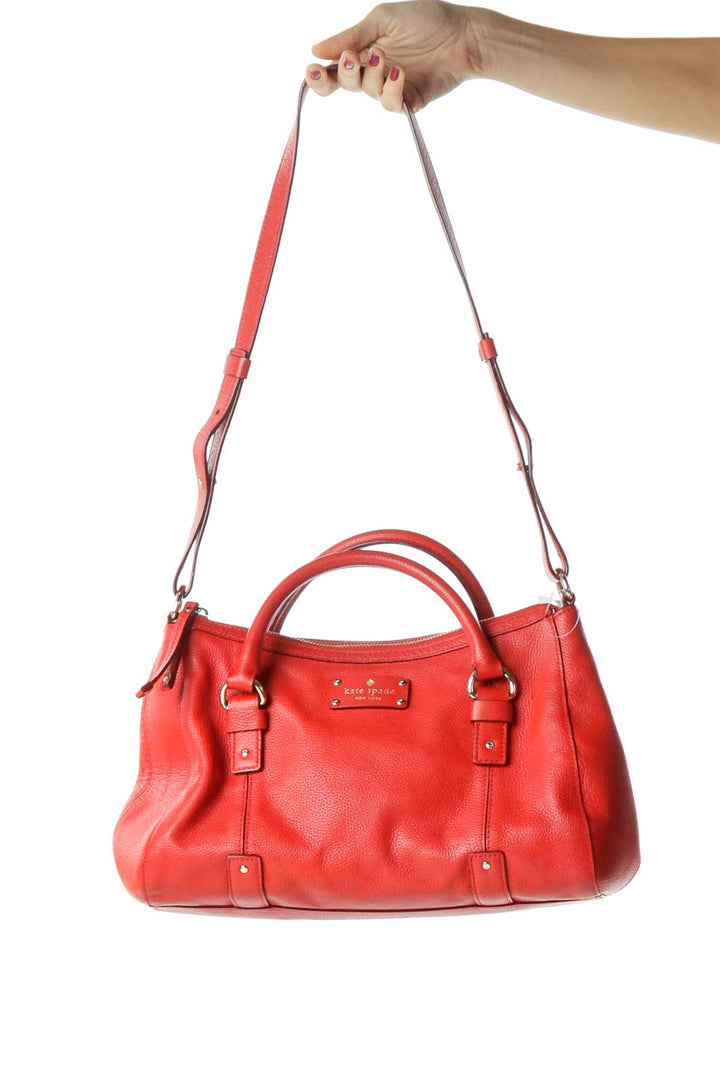 Red Leather Satchel with Straps