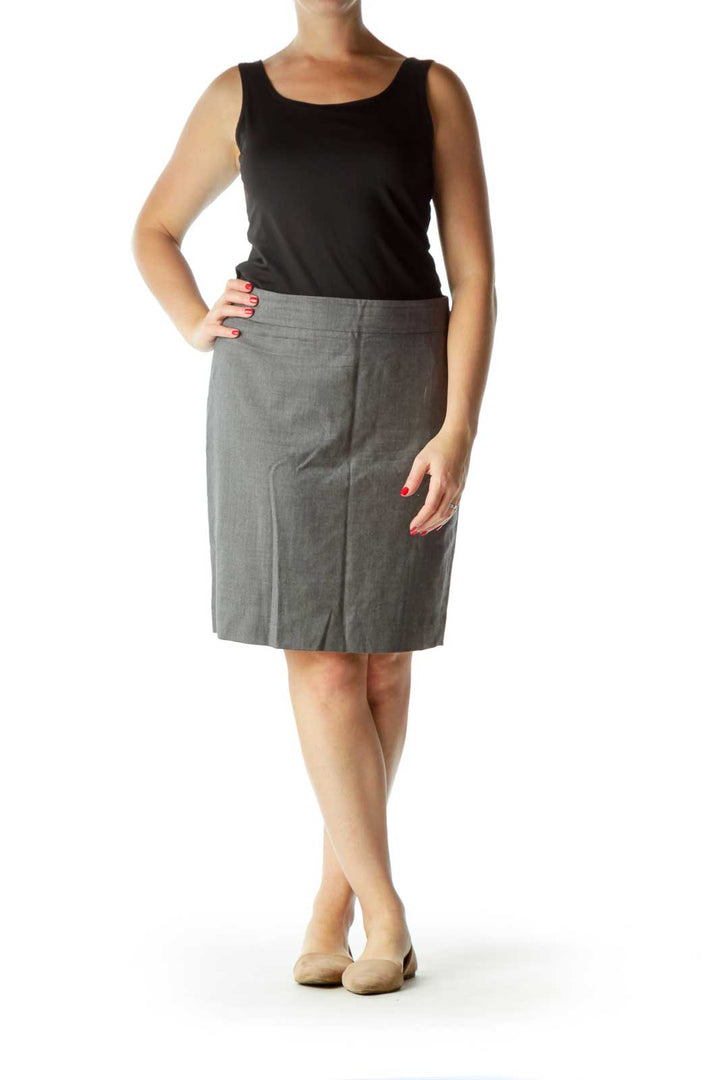 Gray A-Line Skirt with Small Back Slit