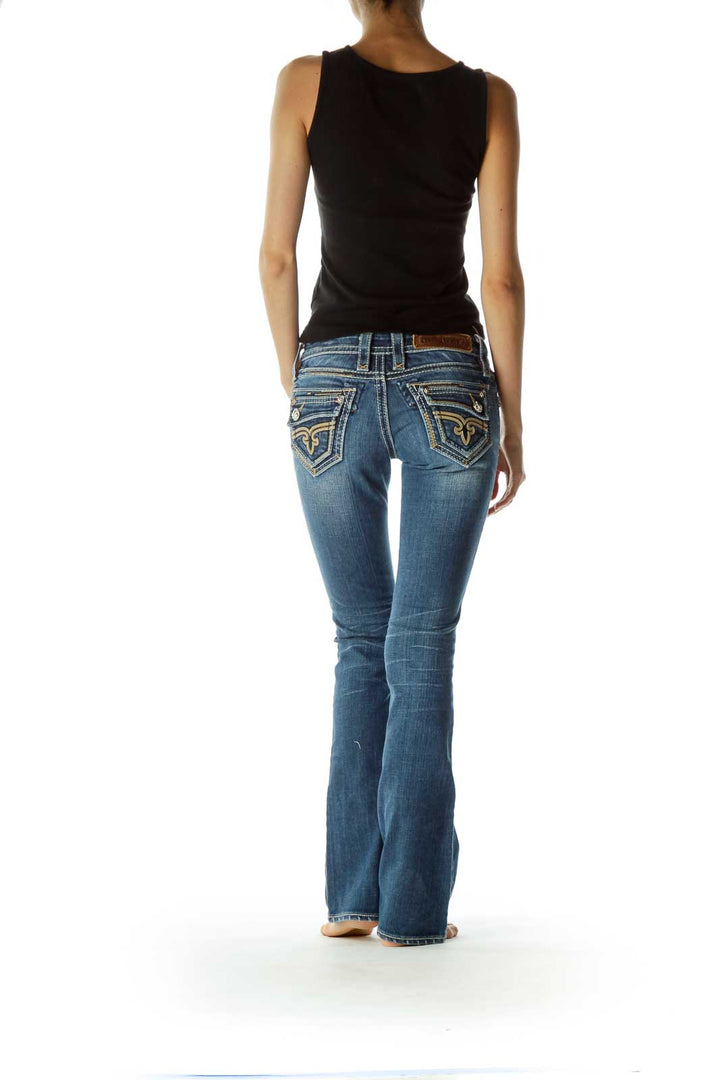 Blue Stitched Flared Denim Jeans