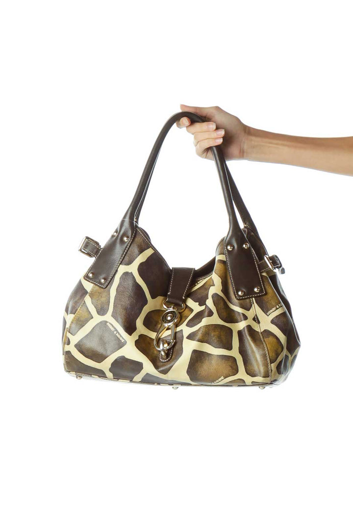 Brown Cream Print Shoulder Bag