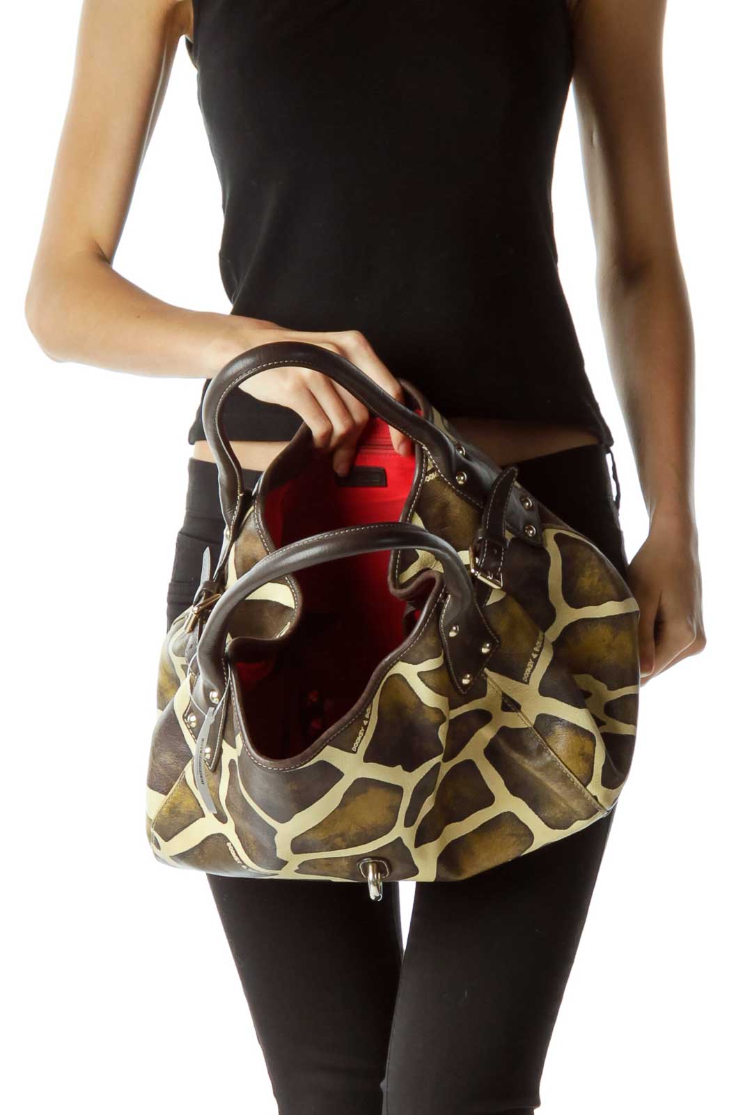 Brown Cream Print Shoulder Bag