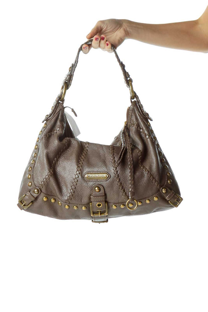 Purple Studded Woven Leather Bag