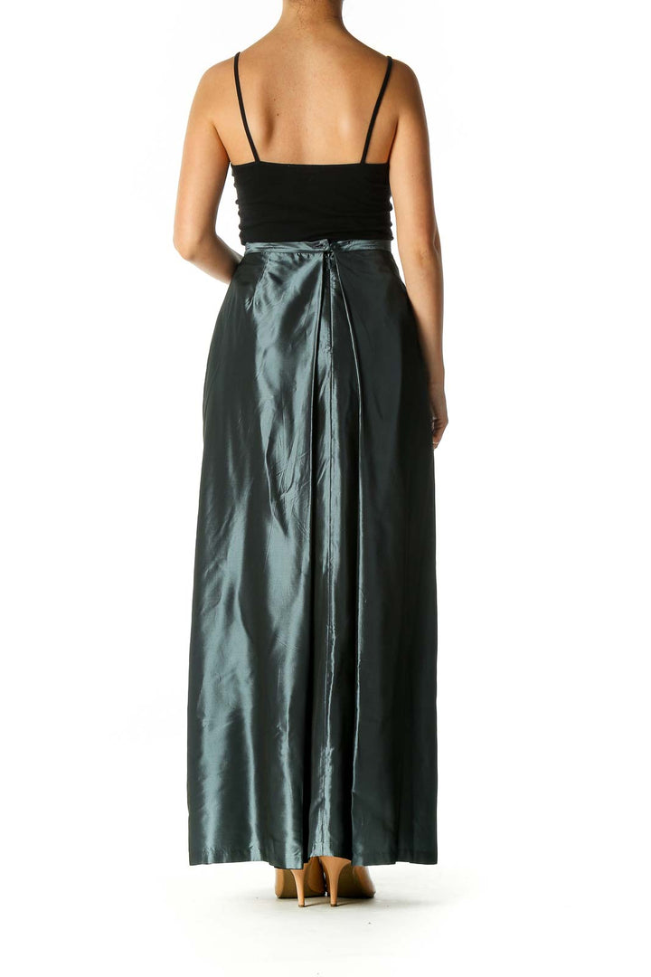 Gray Metallic Cinched Waist Long Skirt