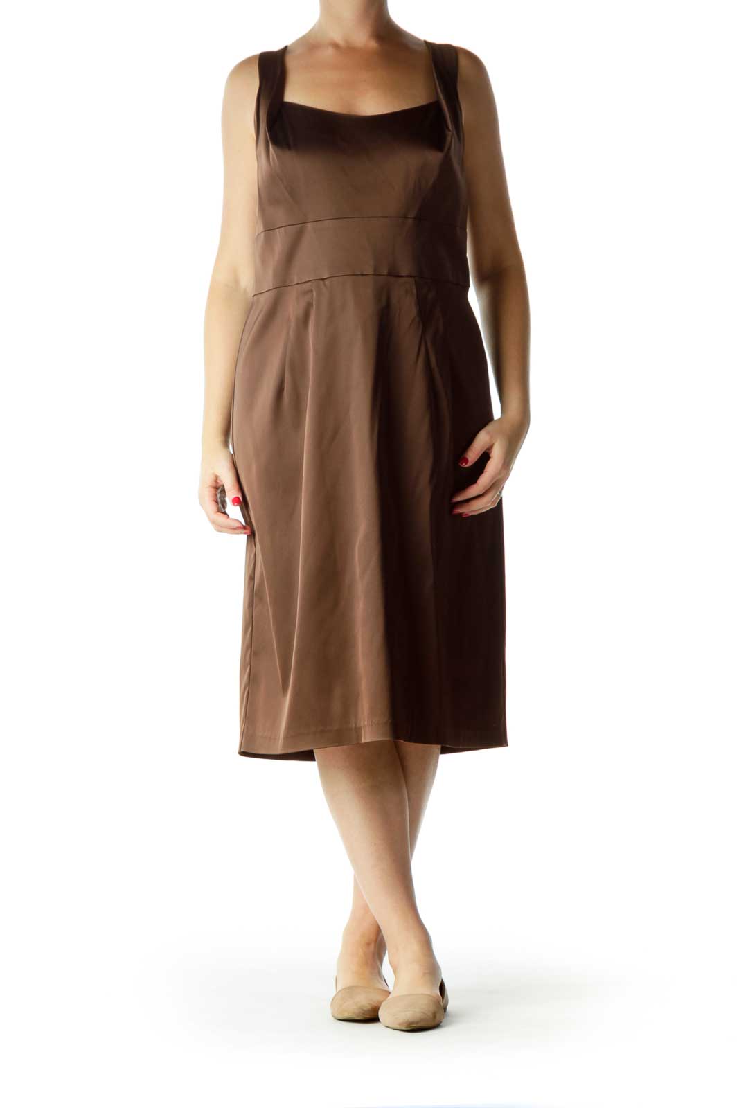 Brown Sleeveless Work Dress