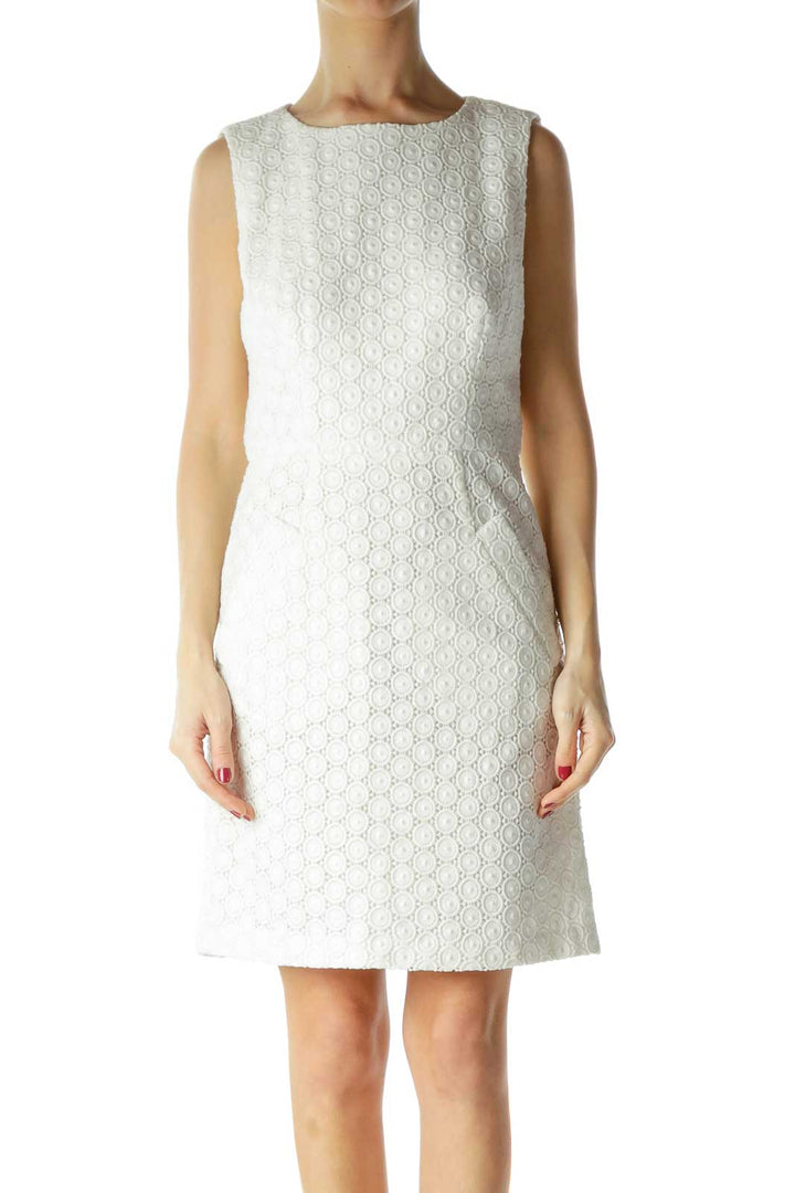 White Slightly Metallic Knit Dress with Pockets