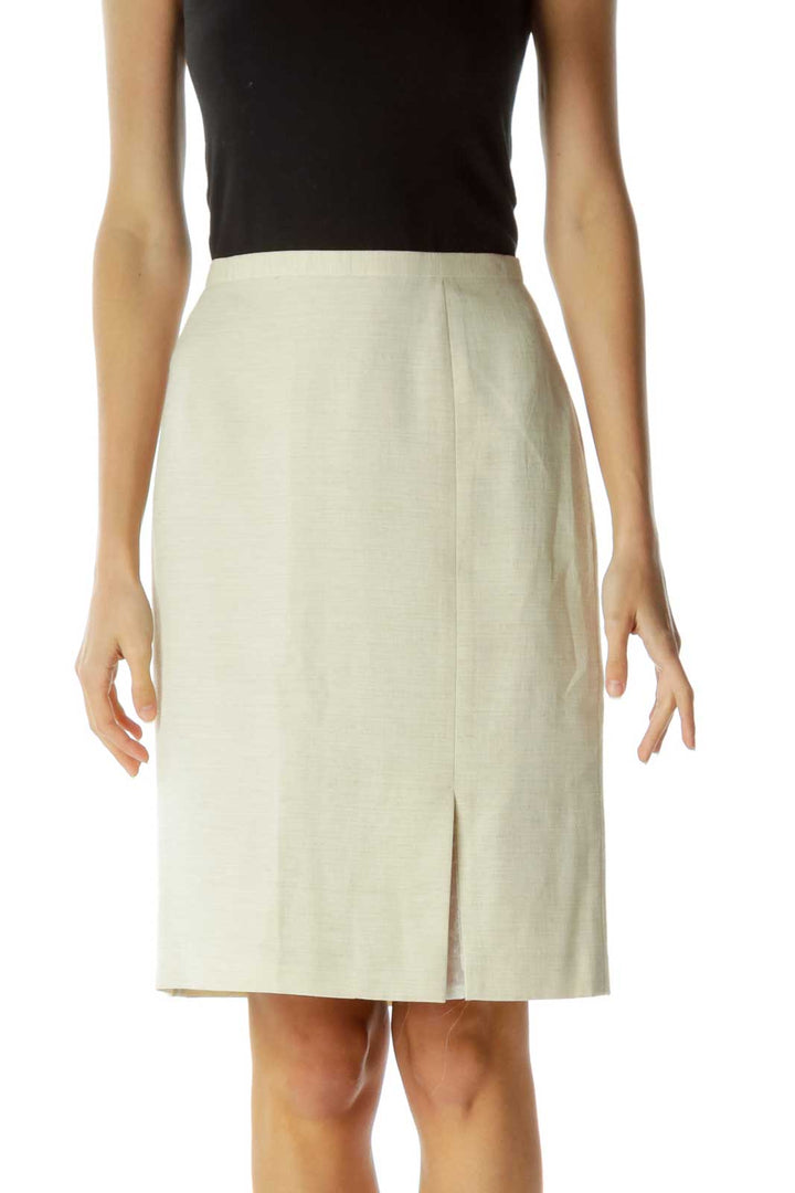 Cream A-Line Skirt with Sheer Slit