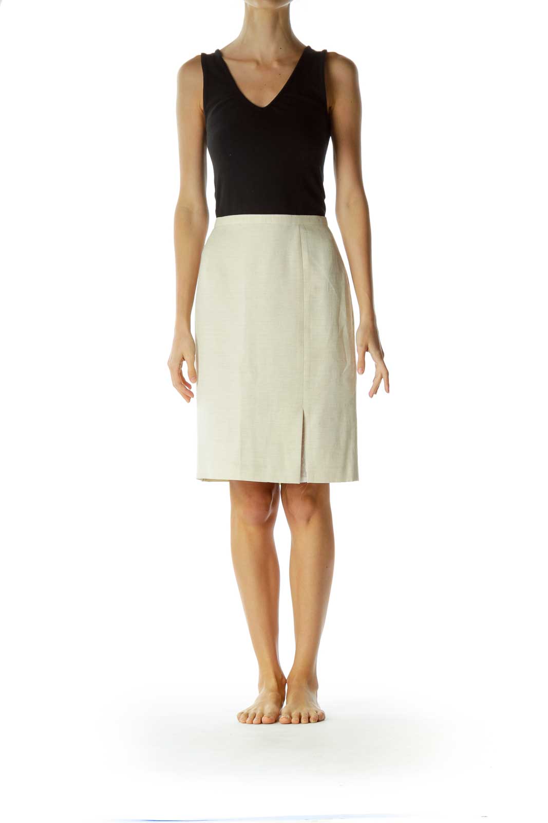 Cream A-Line Skirt with Sheer Slit