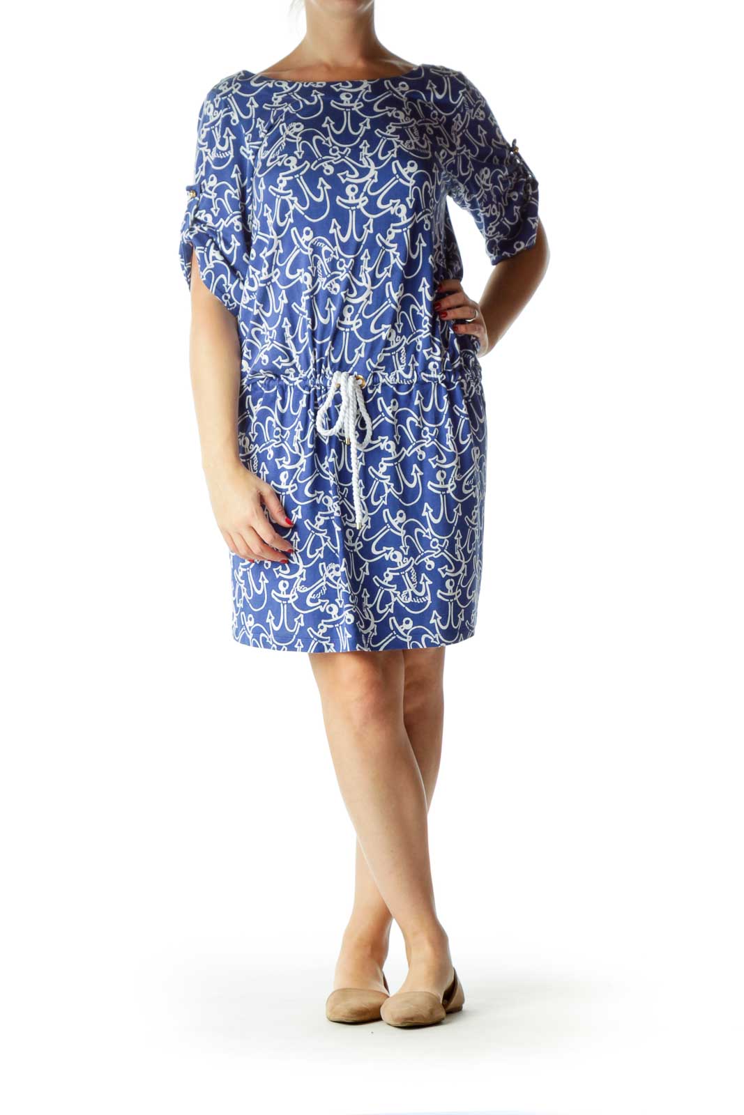 Blue White Nautical Print Day Dress