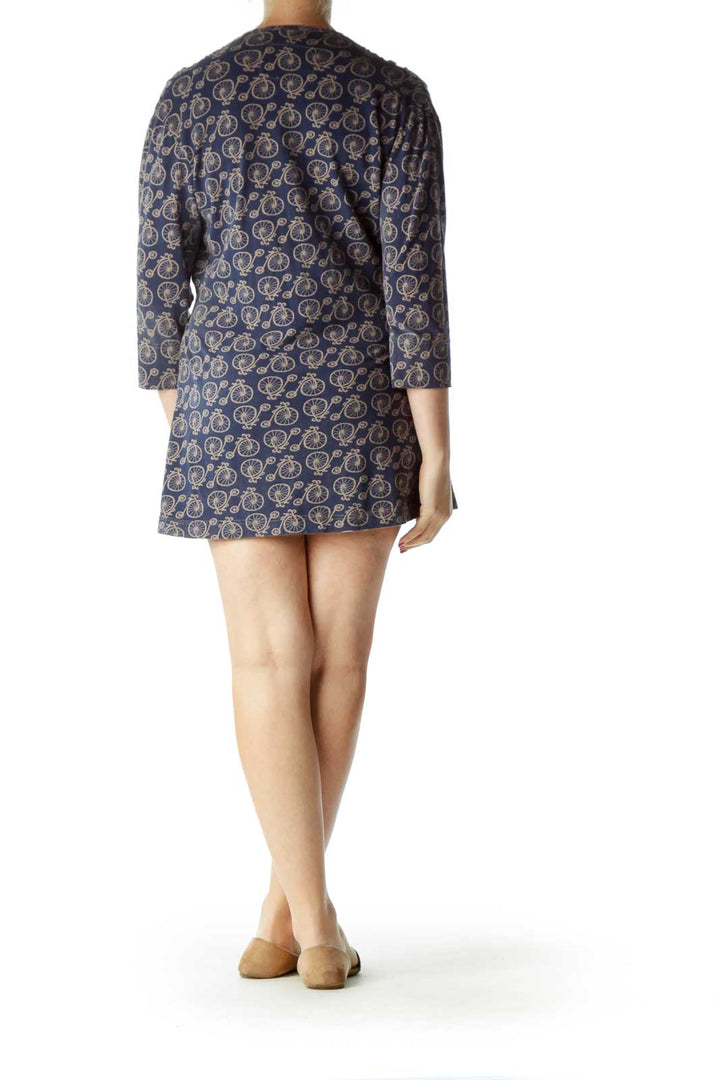 Blue Bicycle Print Wrap Dress