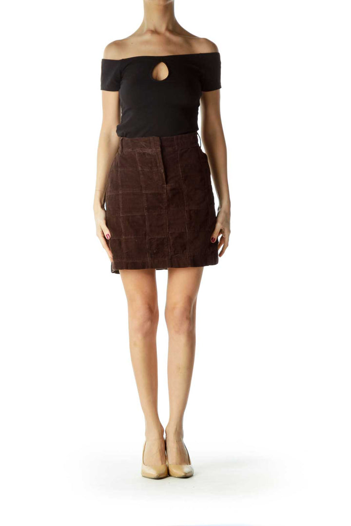 Brown  100% Cotton Corduroy Checkered Skirt