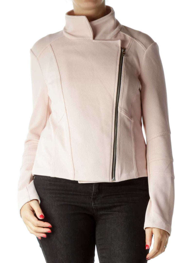 Pink Textured Zipper down Jacket