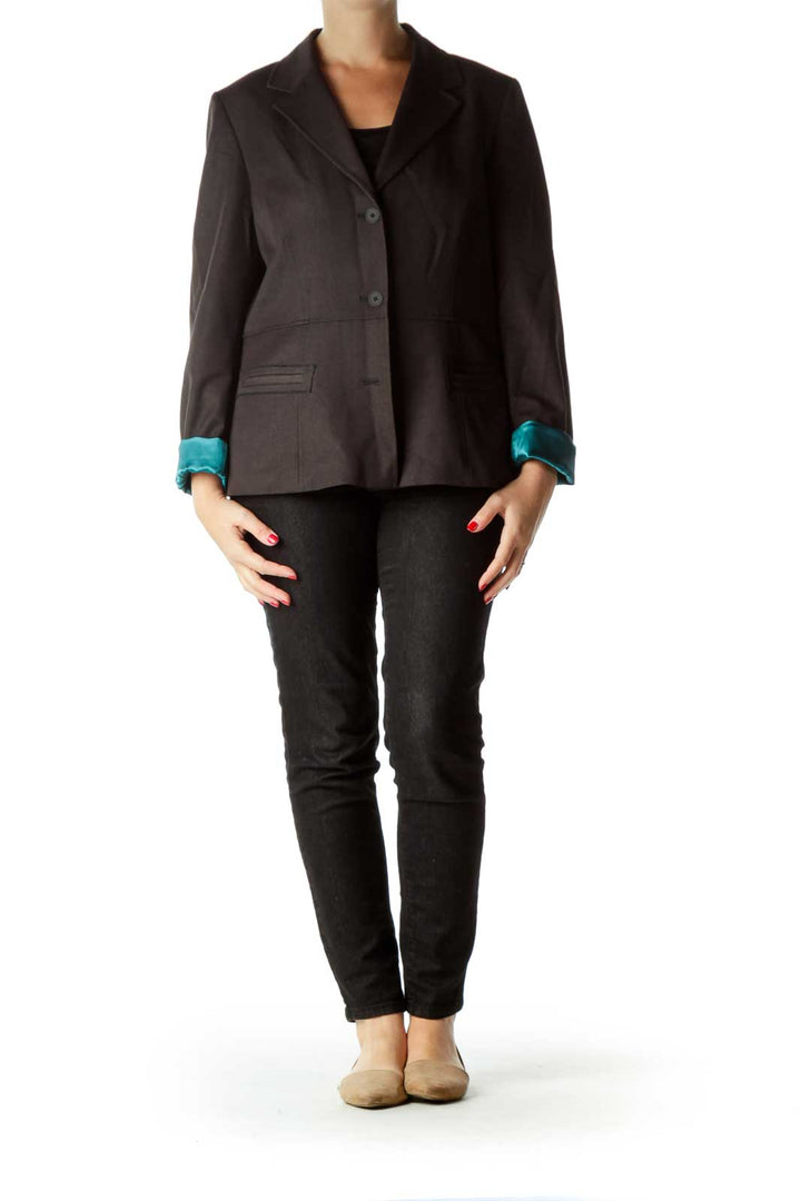 Black Suit Jacket with Teal Lining