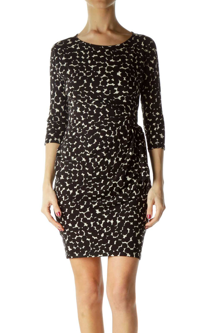 Print Ruched 3/4 Sleeve Dress