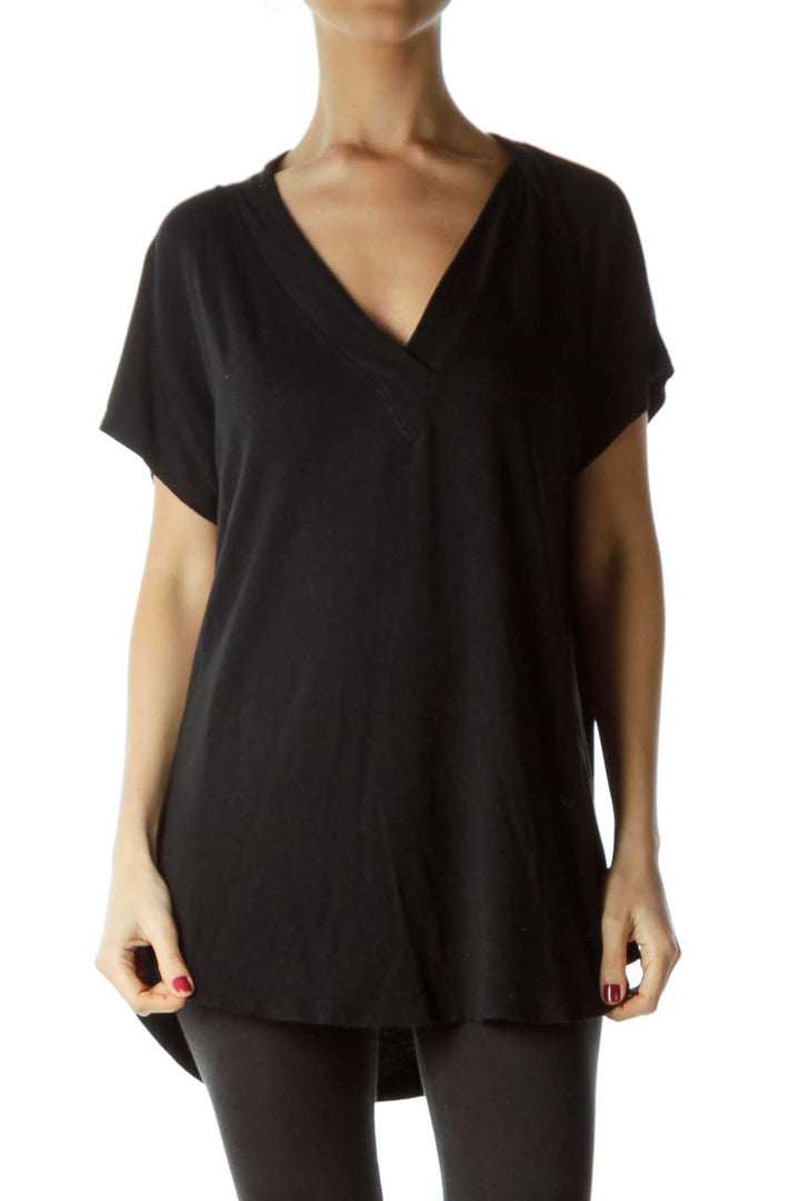 Black V-Neck Knit Jersey Top