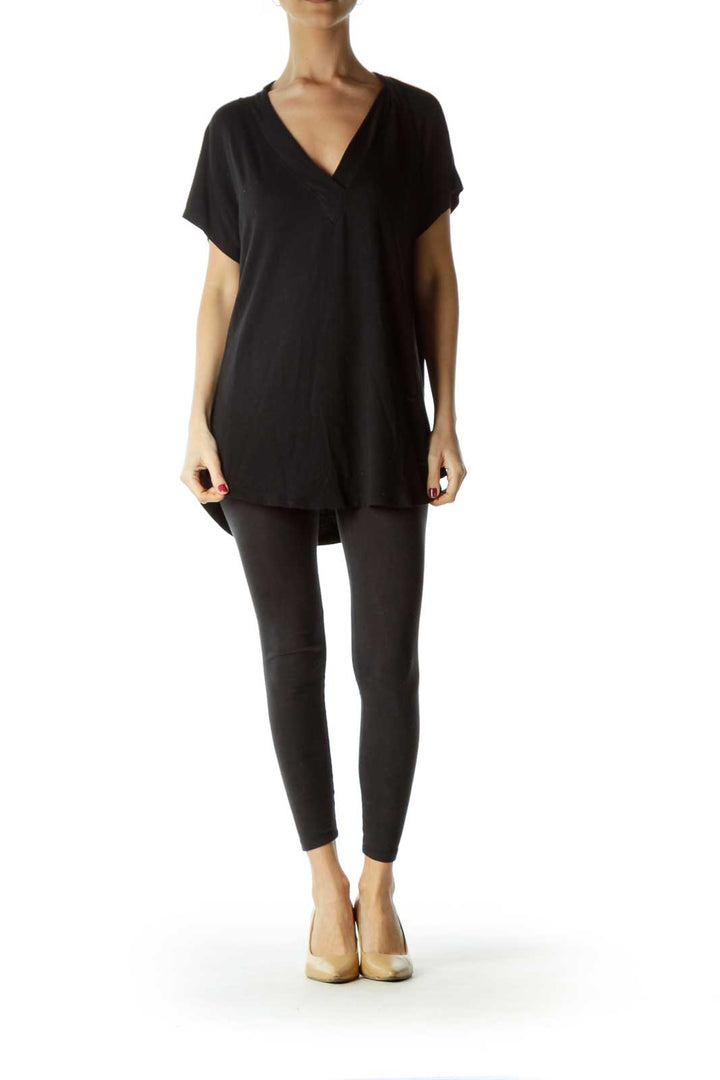 Black V-Neck Knit Jersey Top