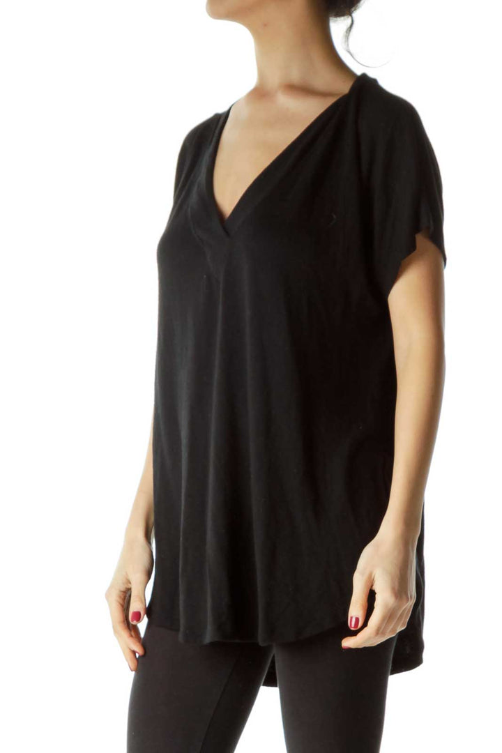 Black V-Neck Knit Jersey Top