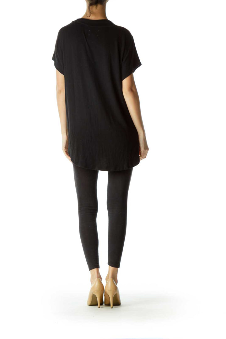 Black V-Neck Knit Jersey Top