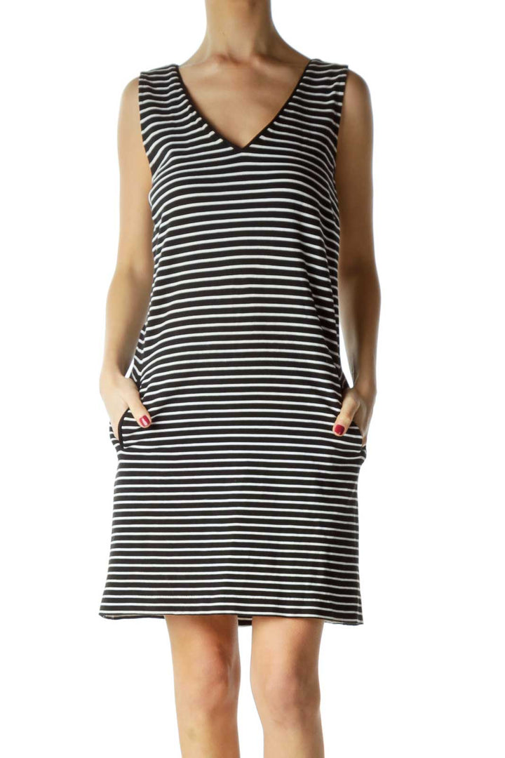 Navy Striped Pocketed Knit Dress