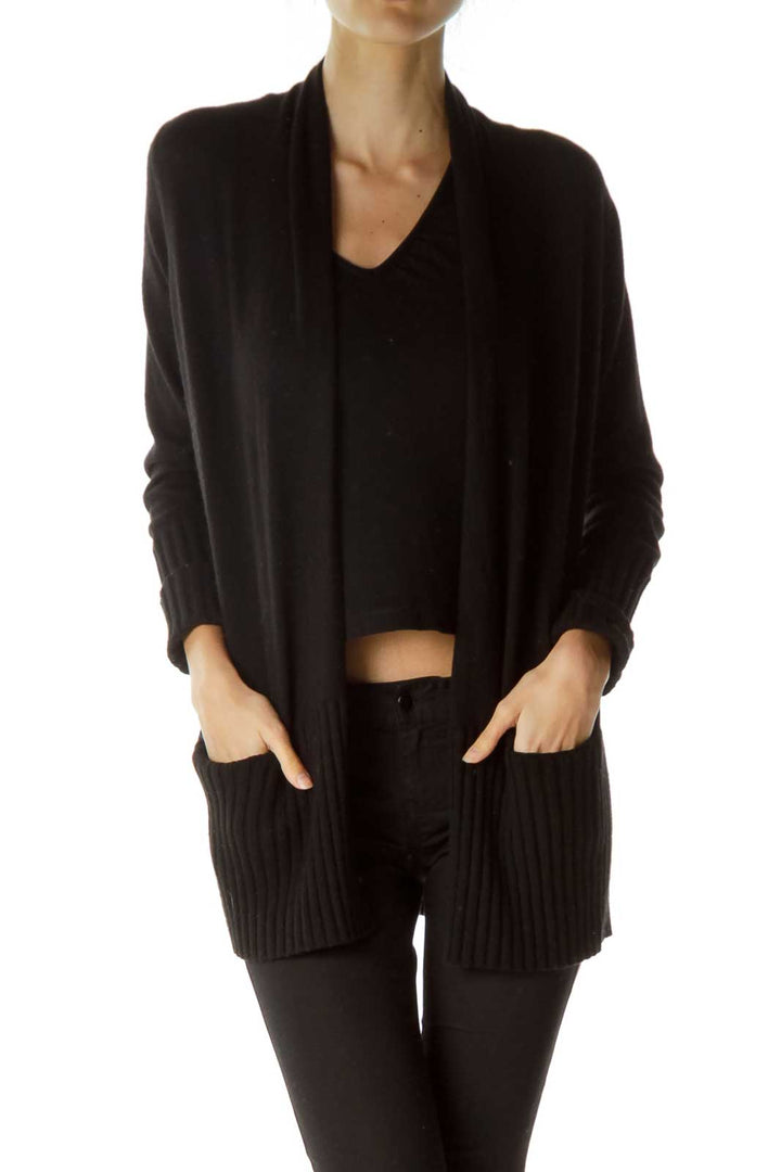 Black Cashmere Blend Open Cardigan