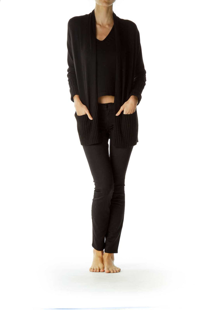 Black Cashmere Blend Open Cardigan