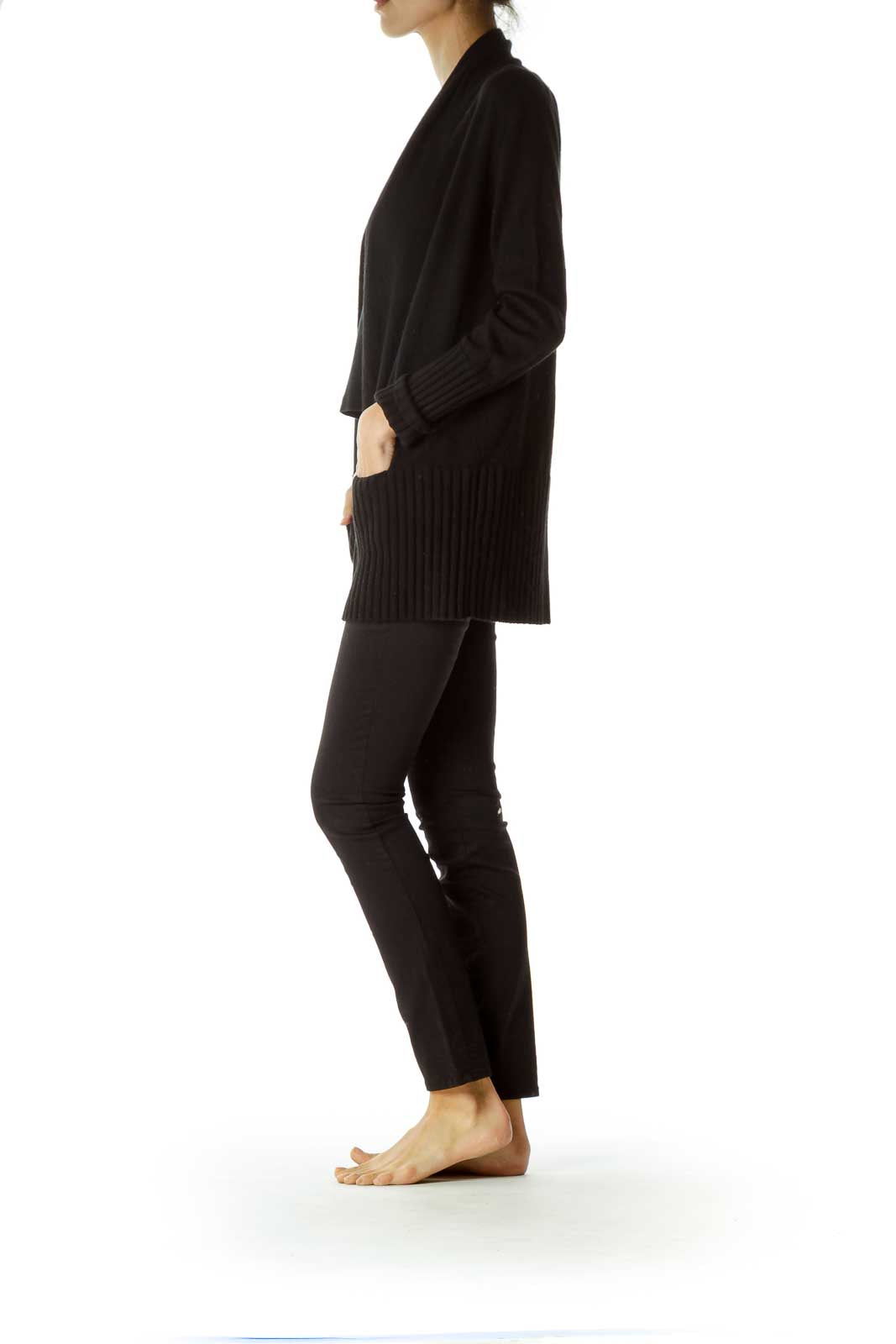 Black Cashmere Blend Open Cardigan