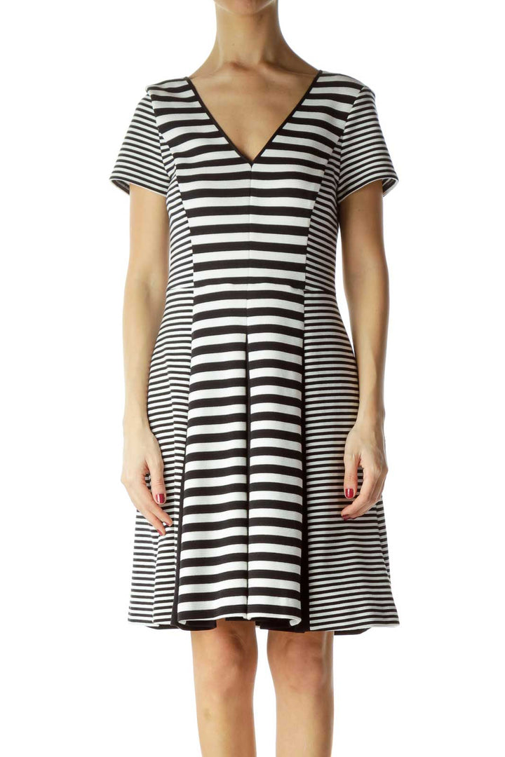 Black White Print A-Line Knit Dress