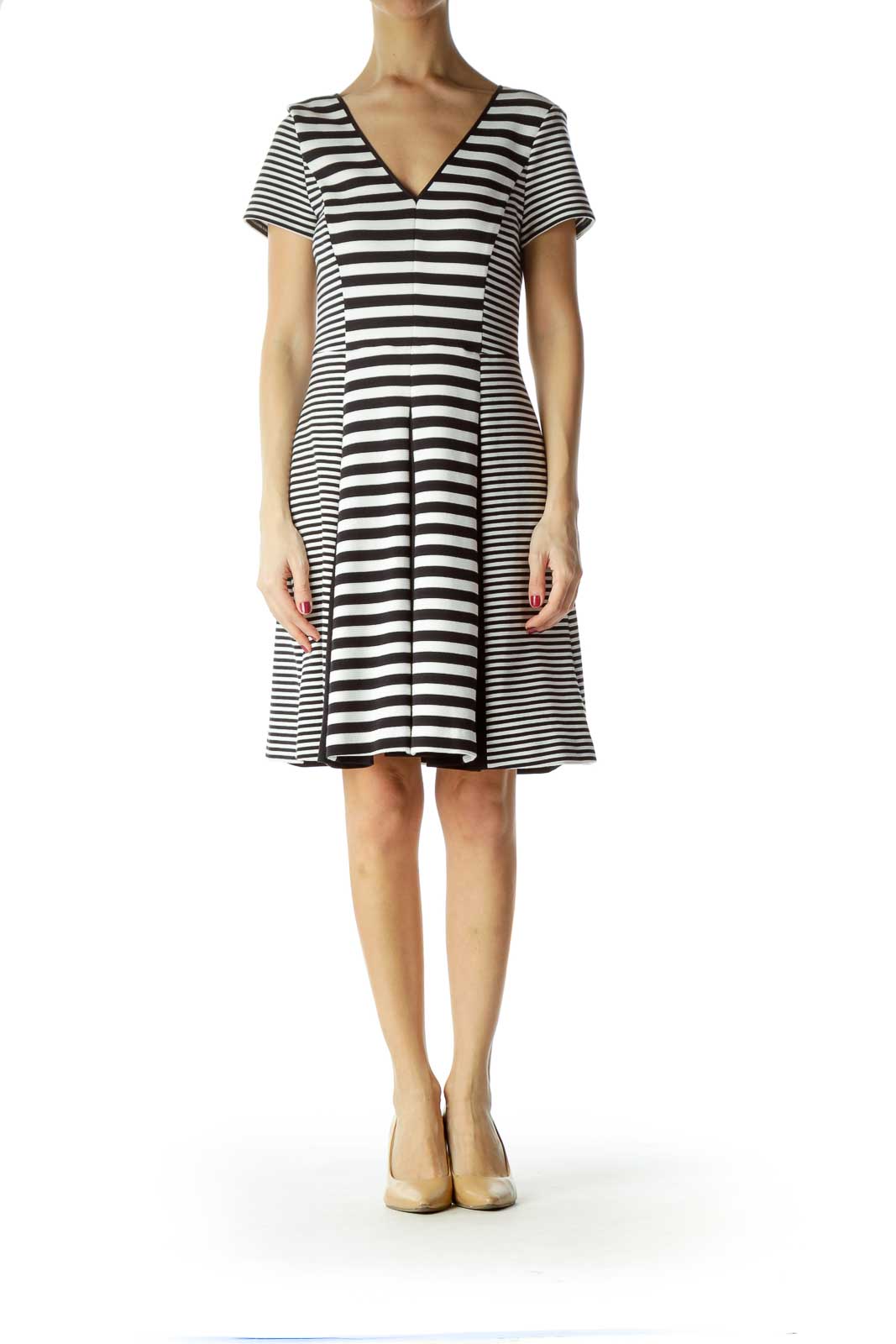 Black White Print A-Line Knit Dress