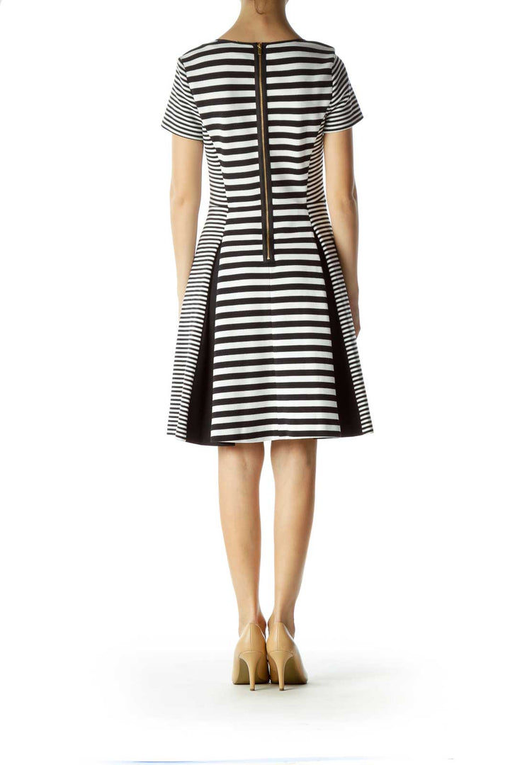 Black White Print A-Line Knit Dress