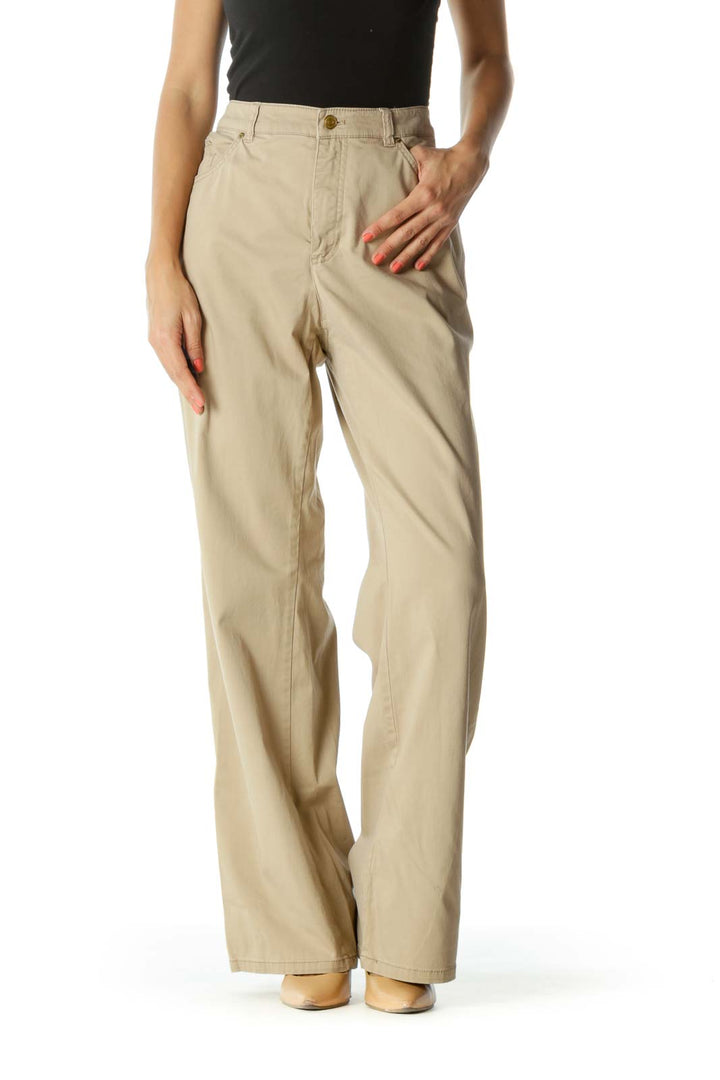 Beige Wide-Leg Khakis