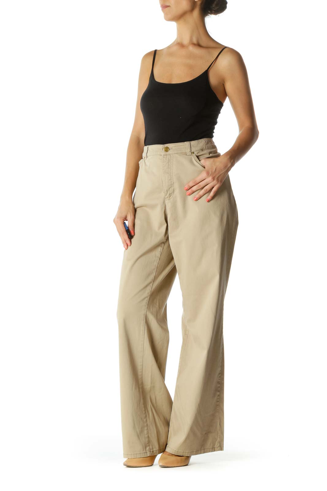 Beige Wide-Leg Khakis