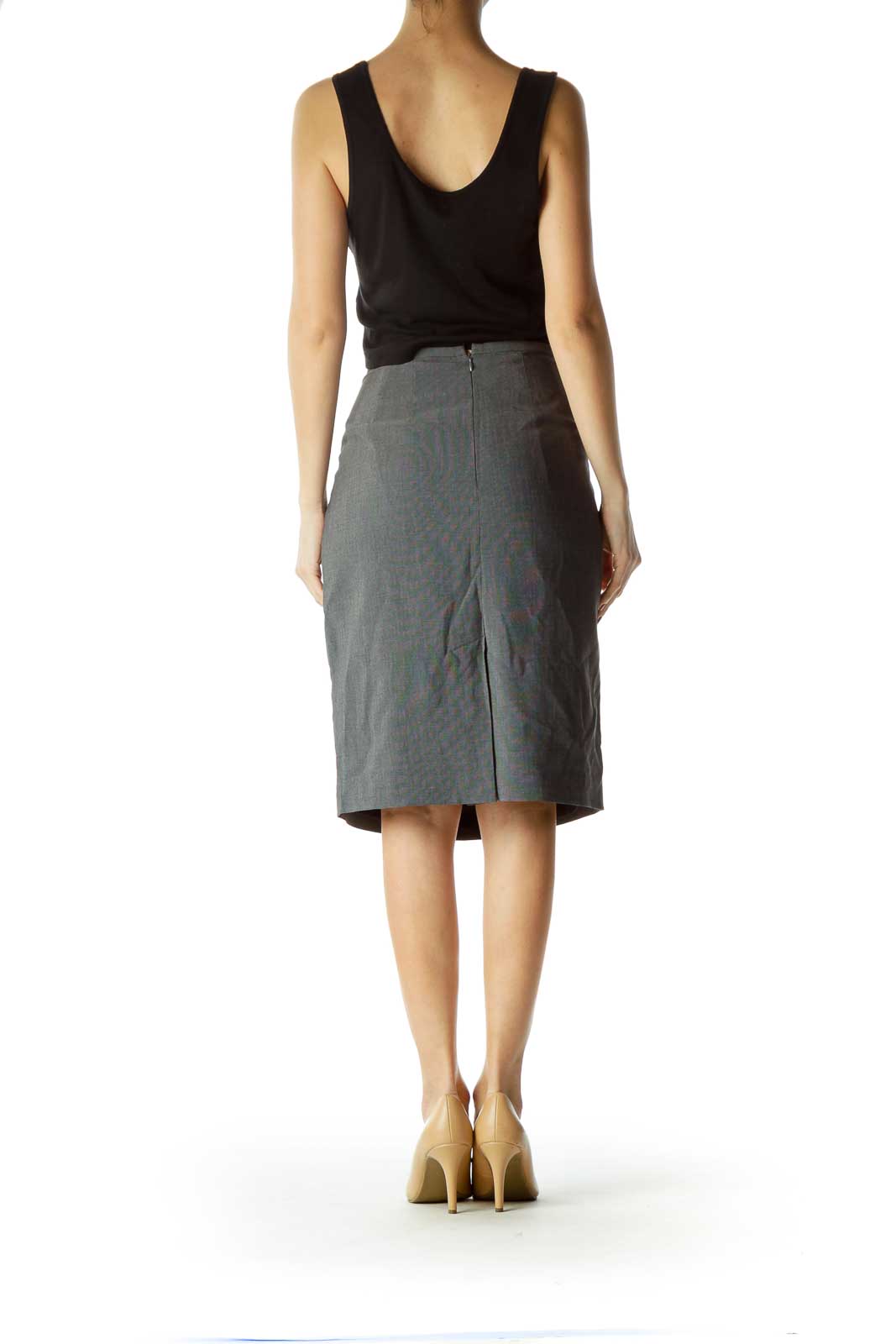 Black White Cinched Waist Pencil Skirt